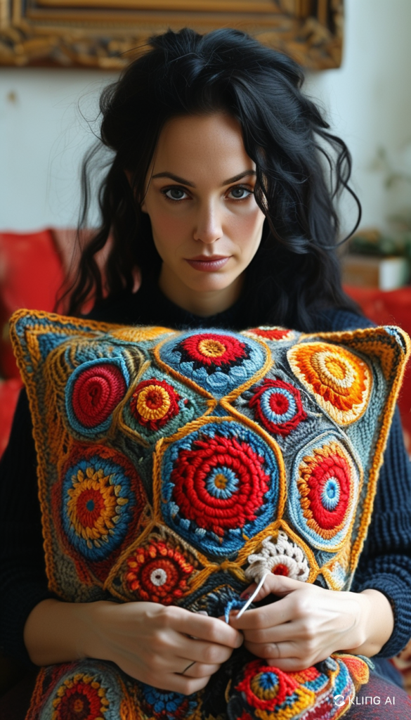 Colorful Crochet Pillow with Geometric Circles