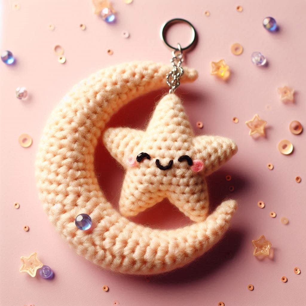 Vintage Bronze Crescent Moon Pendant Keychain – Metal Key Ring, Modern Era