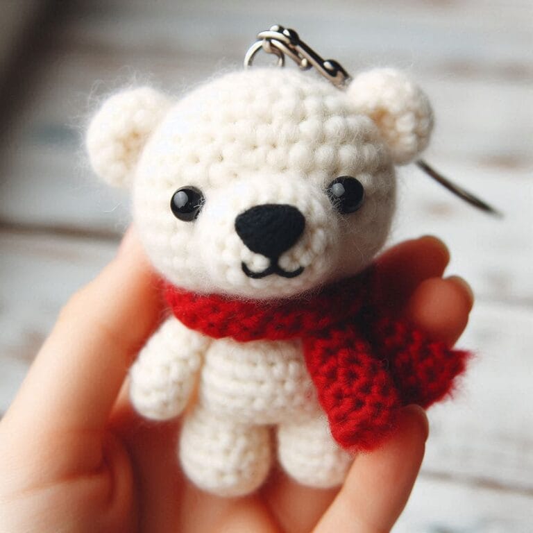 Cute Crochet Polar Bear Keychain