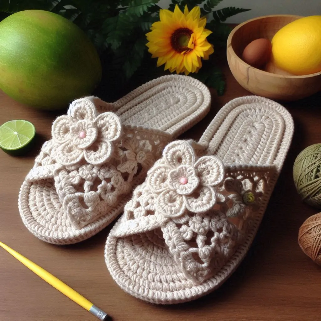 Crochet Flower Slippers Pattern